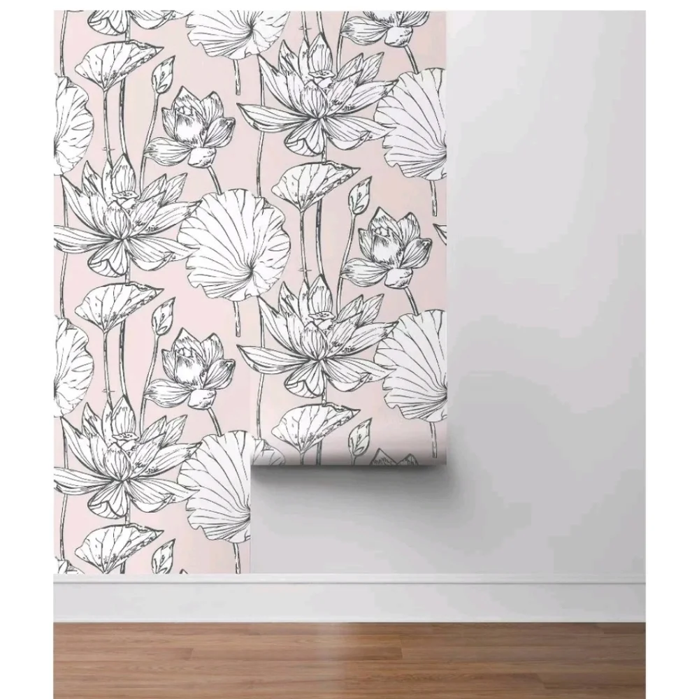 NextWall Lotus Floral Peel and Stick Wallpaper Light Pink